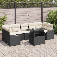 vidaXL Set da Giardino di 8 Pezzi con Cuscini Neri in Rattan Sintetico