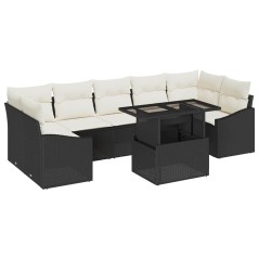 vidaXL Set da Giardino di 8 Pezzi con Cuscini Neri in Rattan Sintetico