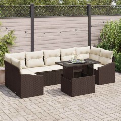 vidaXL Set di divani da giardino 8 pezzi con cuscini in rattan sintetico marrone