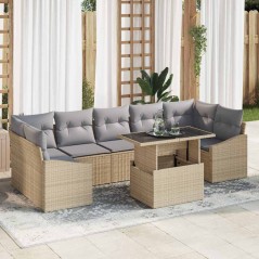 vidaXL Set di Divani da Giardino 9 Pezzi con Cuscini Beige in Rattan Sintetico