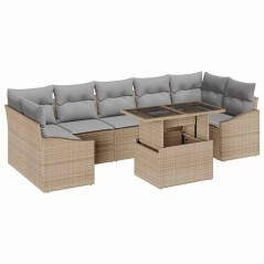 vidaXL Set di Divani da Giardino 9 Pezzi con Cuscini Beige in Rattan Sintetico