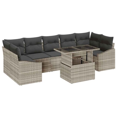 vidaXL Set da giardino in 8 pezzi con cuscini grigio chiaro in polirattan
