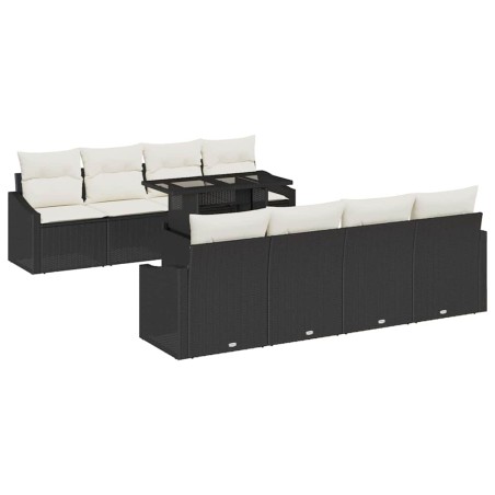 vidaXL Set Divano da Giardino 9 Pezzi con Cuscini in Rattan Polialeno Nero