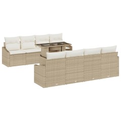 vidaXL Set Divano da Giardino 9 Pezzi con Cuscini Beige in Rattan Sintetico