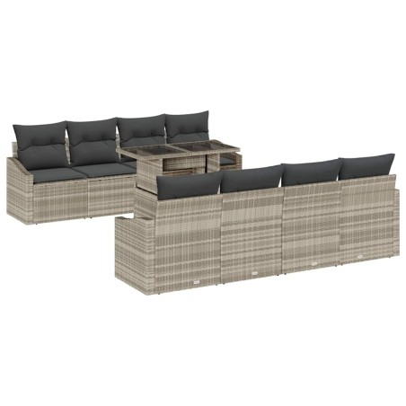 vidaXL Set divani da giardino 9 pezzi con cuscini in grigio chiaro di polyrattan