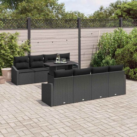 vidaXL Set Divani da Giardino 9 Pezzi con Cuscini Nero in Rattan Sintetico
