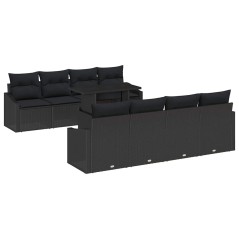 vidaXL Set Divani da Giardino 9 Pezzi con Cuscini Nero in Rattan Sintetico