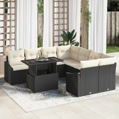 vidaXL Set da Giardino 9 Pezzi con Cuscini in Rattan Nero