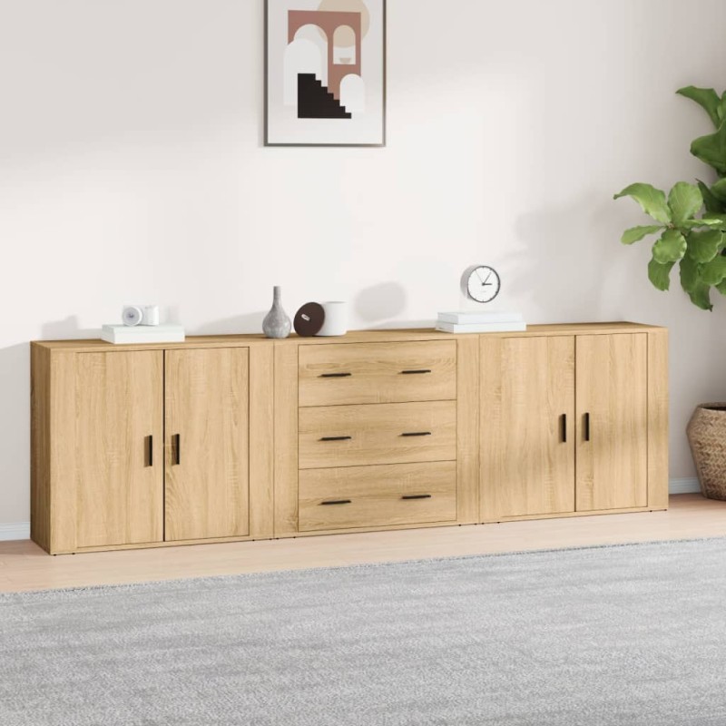 Credenze 3 pz Rovere Sonoma in Legno Multistrato Credenze 3 pz Rovere Sonoma in Legno Multistrato