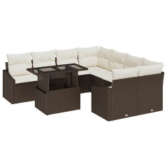 vidaXL Set Giardino con Divano da 9 Pezzi e Cuscini Marroni in Polyrattan