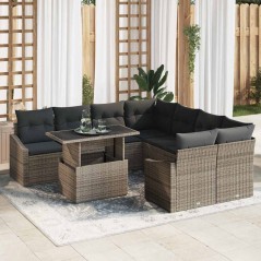 vidaXL Set da giardino 9 pezzi con cuscini grigi in rattan sintetico