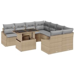 vidaXL Set di divani da giardino 9 pezzi con cuscini beige in polyrattan
