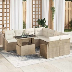 vidaXL Set di divani da giardino 9 pezzi con cuscini beige in rattan sintetico