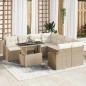 vidaXL Set di divani da giardino 9 pezzi con cuscini beige in rattan sintetico