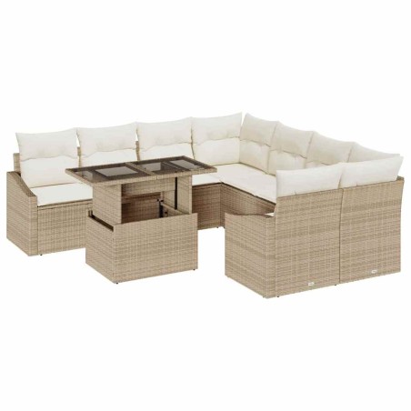 vidaXL Set di divani da giardino 9 pezzi con cuscini beige in rattan sintetico