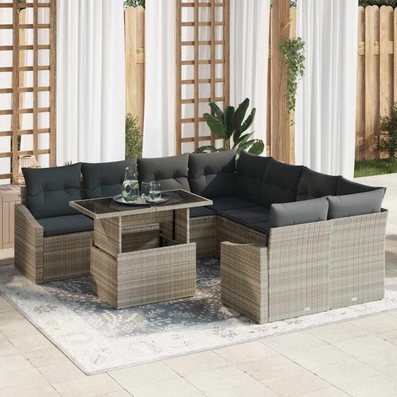 vidaXL Set da Giardino 9 Pezzi con Cuscini Grigio Chiaro in Rattan Sintetico