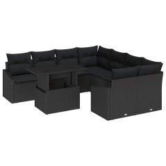 vidaXL Set Divano da Giardino 9 Pezzi con Cuscini Neri in Rattan Sintetico