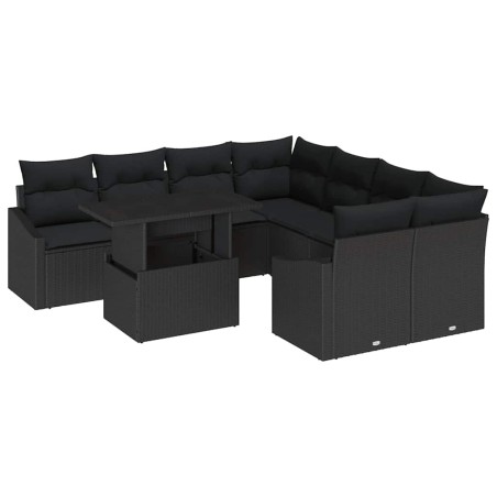 vidaXL Set Divano da Giardino 9 Pezzi con Cuscini Neri in Rattan Sintetico