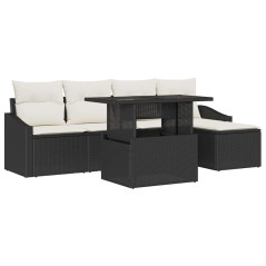 vidaXL Set di Divani da Giardino 6 Pezzi con Cuscini Neri in Polyrattan