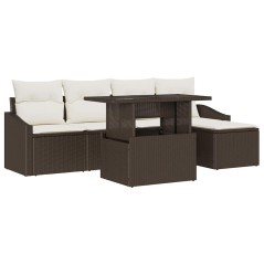 vidaXL Set di Divani da Giardino 6 Pezzi con Cuscini Marrone in Rattan Sintetico