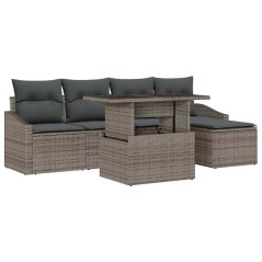vidaXL Set da Giardino a 6 Pezzi con Cuscini Grigi in Poly Rattan