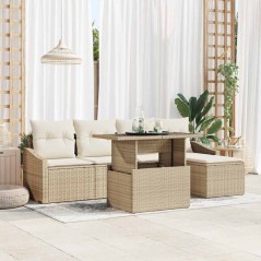 vidaXL Set di divani da giardino 6 pezzi con cuscini beige in polirattan
