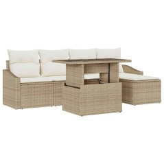 vidaXL Set di divani da giardino 6 pezzi con cuscini beige in polirattan