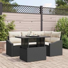 vidaXL Set Giardino 5 Pezzi con Cuscini in Rattan Nero