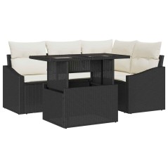 vidaXL Set Giardino 5 Pezzi con Cuscini in Rattan Nero