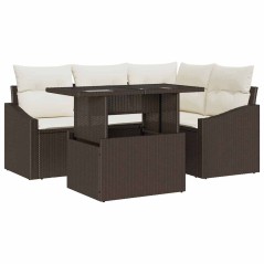 vidaXL Set di divano da giardino a 5 pezzi con cuscini marroni in rattan sintetico