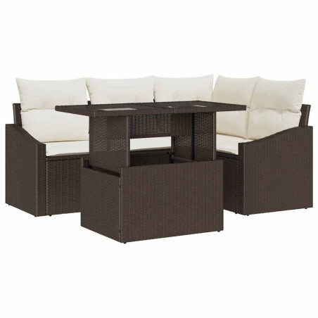 vidaXL Set di divano da giardino a 5 pezzi con cuscini marroni in rattan sintetico