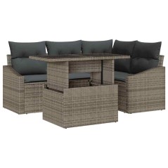 vidaXL Set divano da giardino 5 pezzi con cuscini grigi in poly rattan