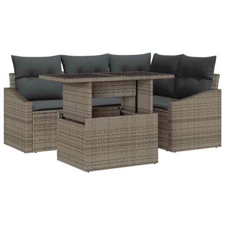 vidaXL Set divano da giardino 5 pezzi con cuscini grigi in poly rattan