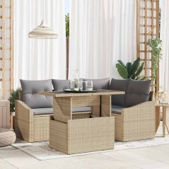 vidaXL Set di Sofà da Giardino 5 Pezzi con Cuscini Beige in Rattan Sintetico