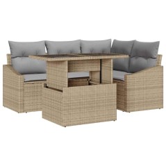vidaXL Set di Sofà da Giardino 5 Pezzi con Cuscini Beige in Rattan Sintetico