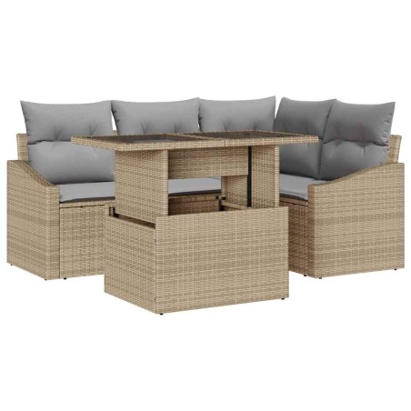 vidaXL Set di Sofà da Giardino 5 Pezzi con Cuscini Beige in Rattan Sintetico