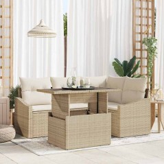 vidaXL Set di divani da giardino a 5 pezzi con cuscini beige in polyrattan