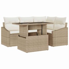 vidaXL Set di divani da giardino a 5 pezzi con cuscini beige in polyrattan