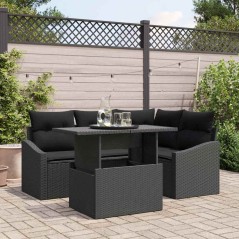 vidaXL Set Divano da Giardino a 5 Pezzi con Cuscini in Rattan Sintetico Nero
