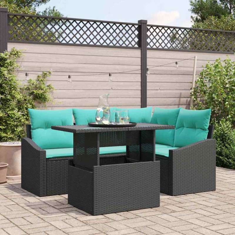 vidaXL Set di Sofà da Giardino 6 Pezzi in Rattan Plastico Nero con Cuscini