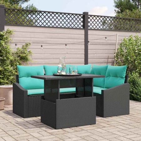vidaXL Set di Sofà da Giardino 6 Pezzi in Rattan Plastico Nero con Cuscini