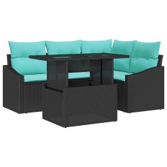 vidaXL Set di Sofà da Giardino 6 Pezzi in Rattan Plastico Nero con Cuscini