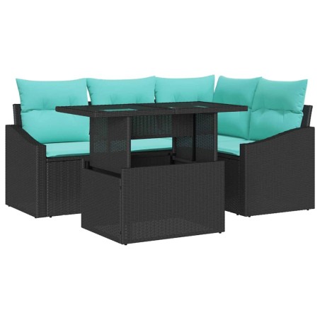 vidaXL Set di Sofà da Giardino 6 Pezzi in Rattan Plastico Nero con Cuscini