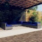 Set Divani da Giardino 11 pz con Cuscini in Polyrattan Grigio Set Divani da Giardino 11 pz con Cuscini in Polyrattan Grigio