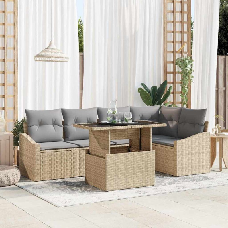 vidaXL Set di divani da giardino a 6 pezzi con cuscini in rattan sintetico beige