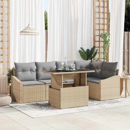 vidaXL Set di divani da giardino a 6 pezzi con cuscini in rattan sintetico beige