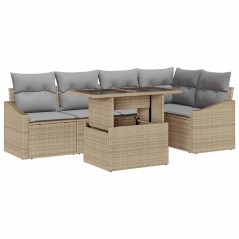 vidaXL Set di divani da giardino a 6 pezzi con cuscini in rattan sintetico beige