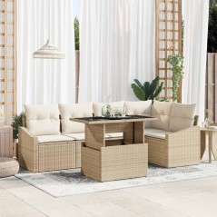 vidaXL Set di divano da giardino 6 pezzi con cuscini beige in rattan sintetico