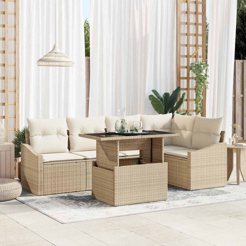 vidaXL Set di divano da giardino 6 pezzi con cuscini beige in rattan sintetico