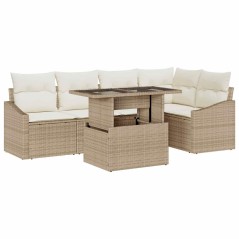 vidaXL Set di divano da giardino 6 pezzi con cuscini beige in rattan sintetico